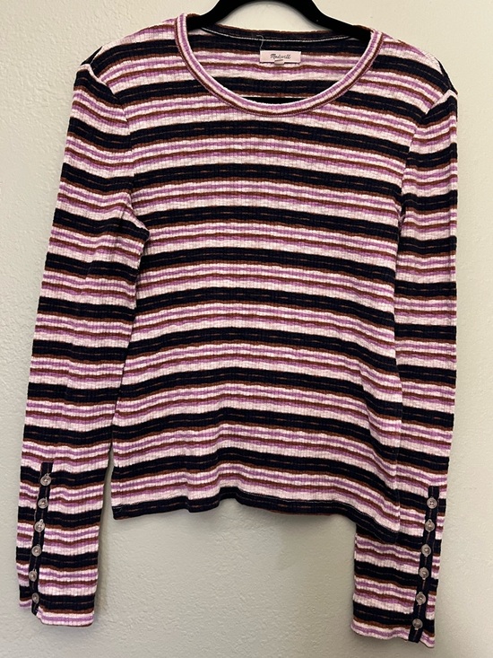 Madewell Tops - Madewell Striped Ribbed Top in Pink, Brown & Black L PTP 20